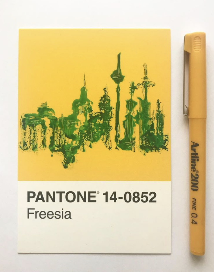 pantone freesia cityscape illustration