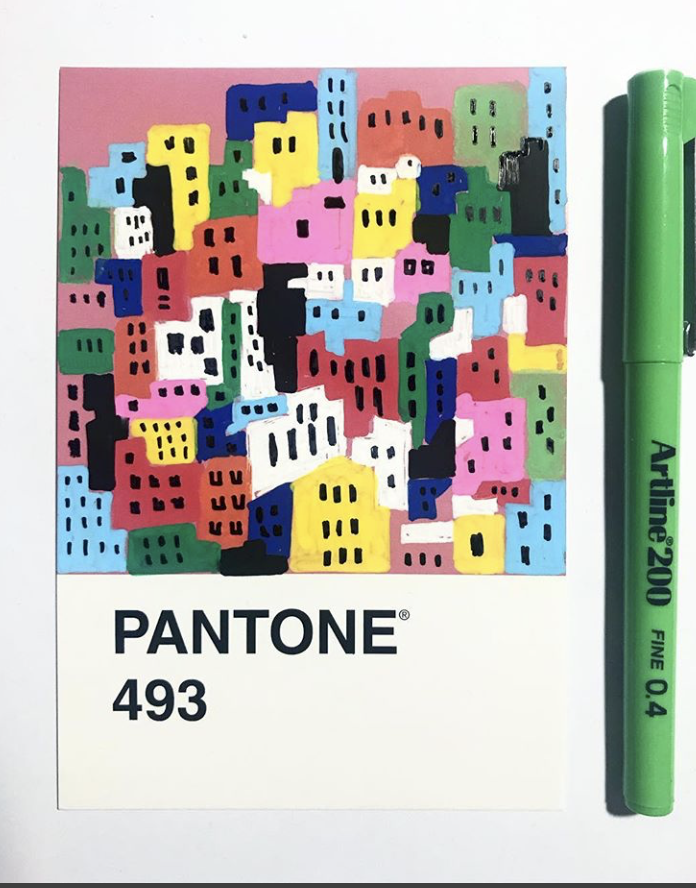 pantone 493 cityscape illustration