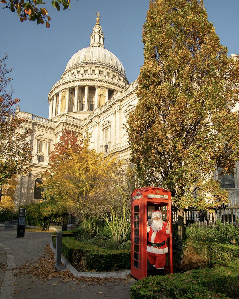 santa claus london red telephone box