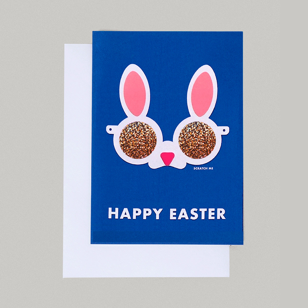 glitter quirky illustrated pink easter rabbit card