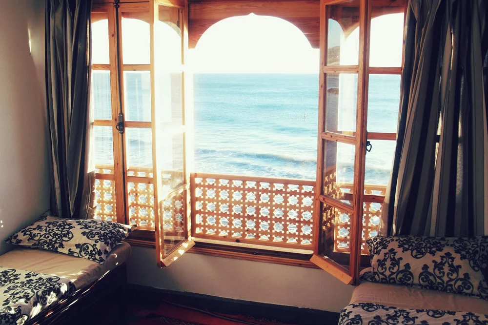 One of the ocean view bedrooms in the main camp