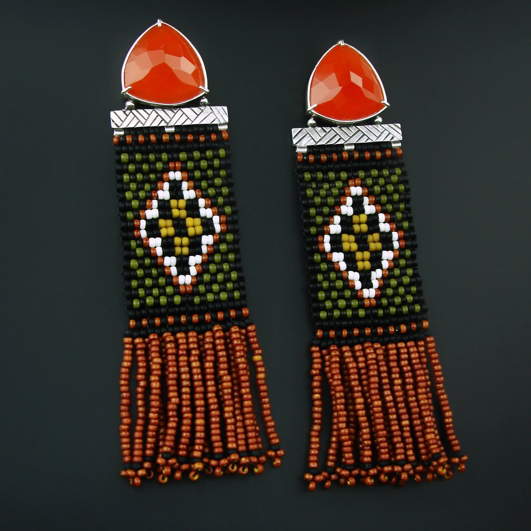 Beaded Earrings, Carnelian