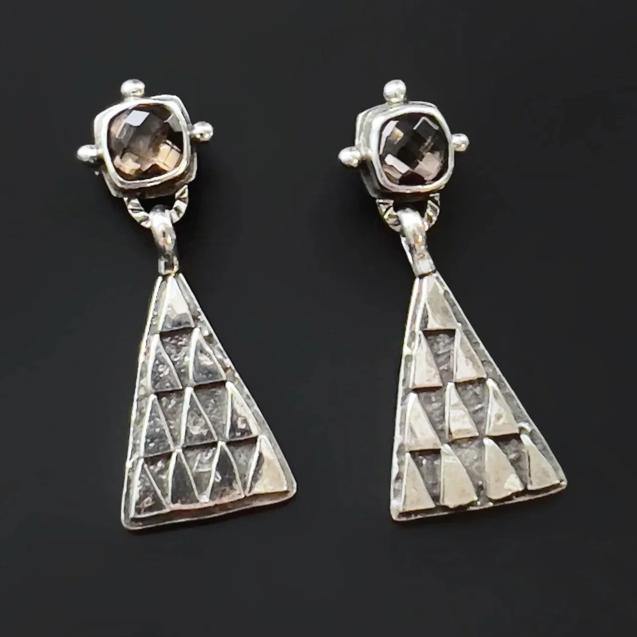 Ascend • Pyramid Earrings with Smokey Quartz