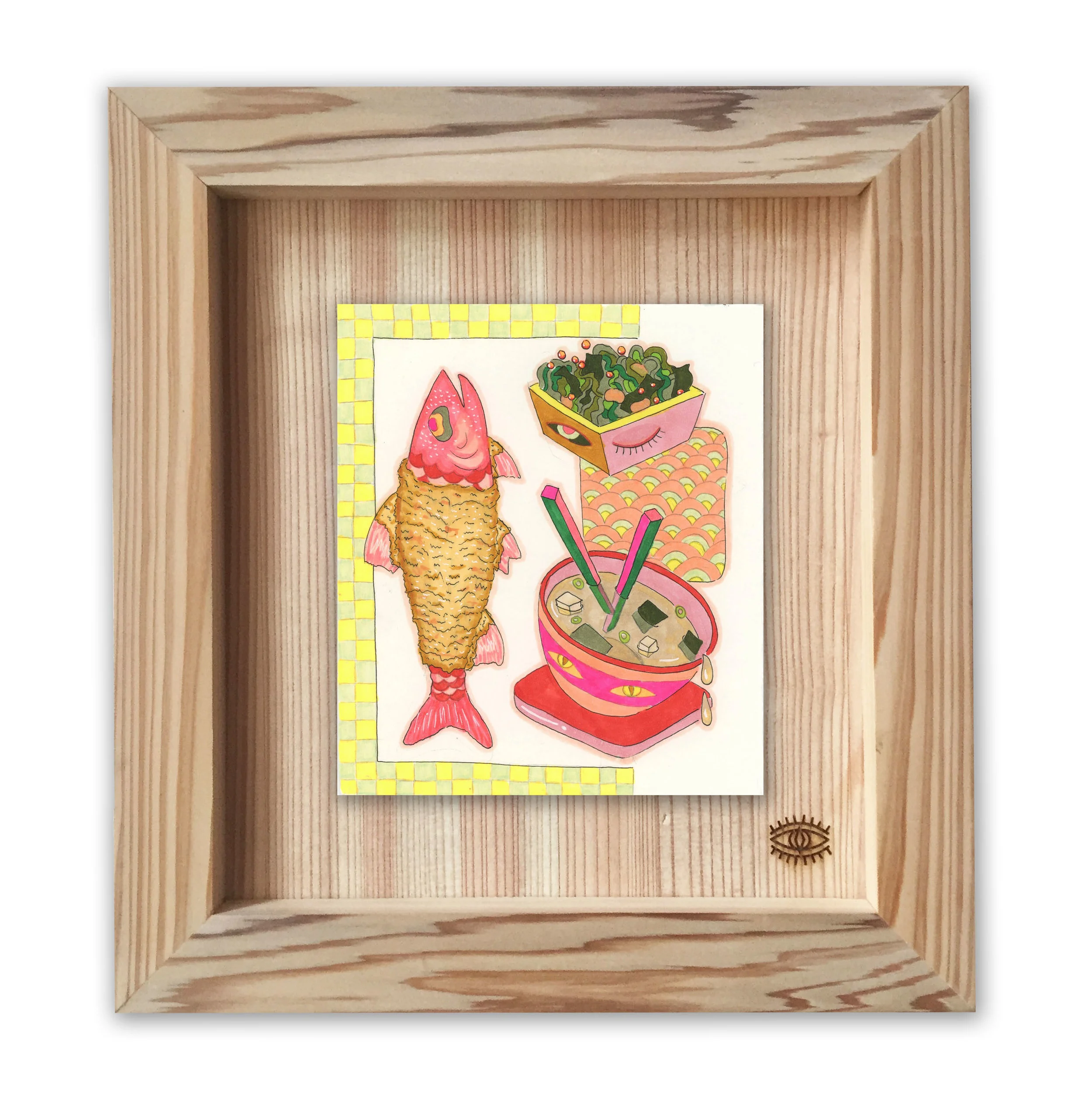 The Welcome BBQ , ink on paper, laser cut cedar frame, 10 x 10 in., 2018