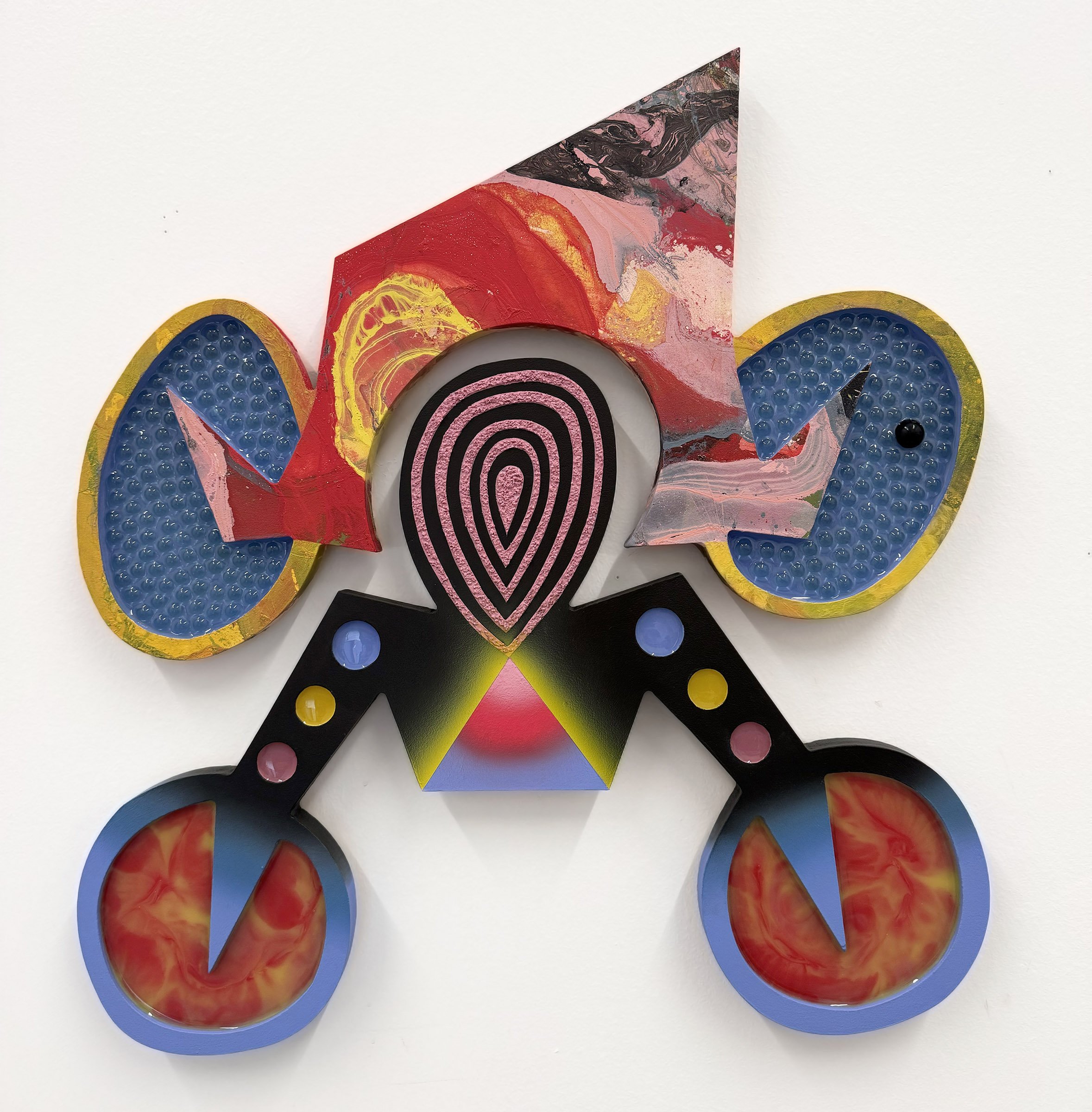 (navigator), acrylic, spray paint, marbles, pumice, and resin on artist panel, 20 x 20 in., 2025