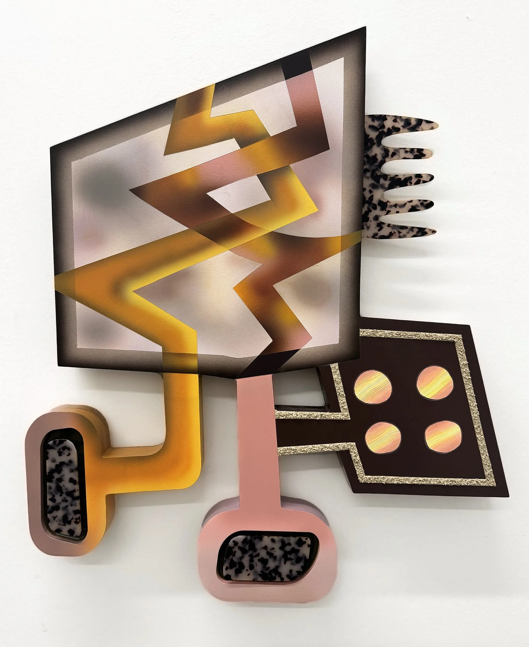 Tender Circuit, acrylic, pumice, resin and cellulose acetate on artist panel, 25 x 24 in., 2025