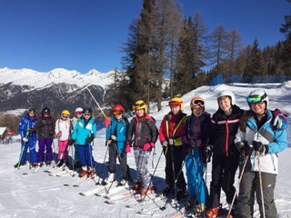 Beginner groups enjoying the amazing weather in Marilleva