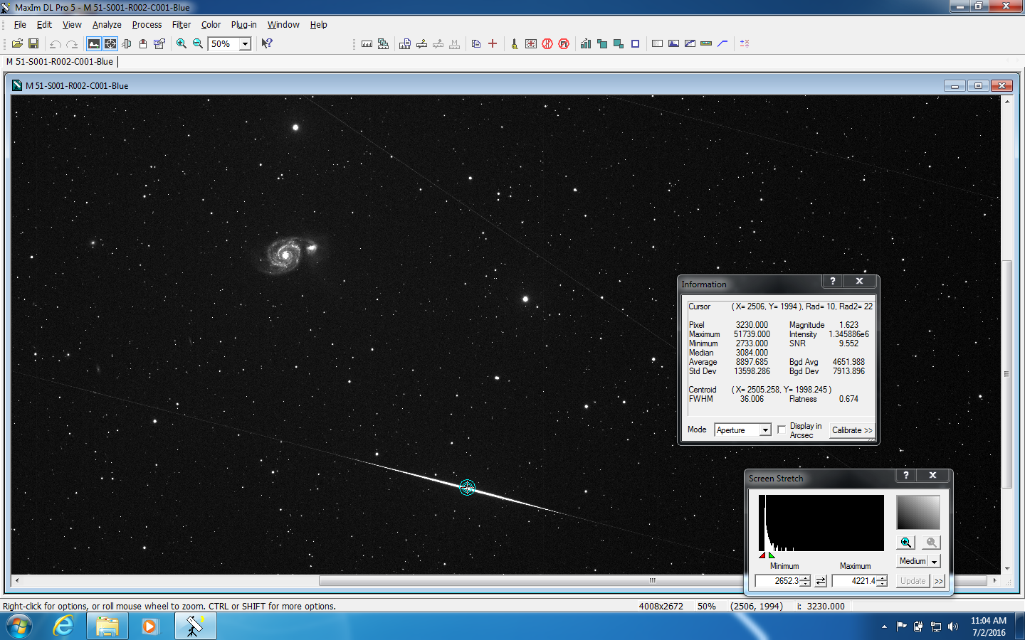 Screen shot of possible shooting star :-)
