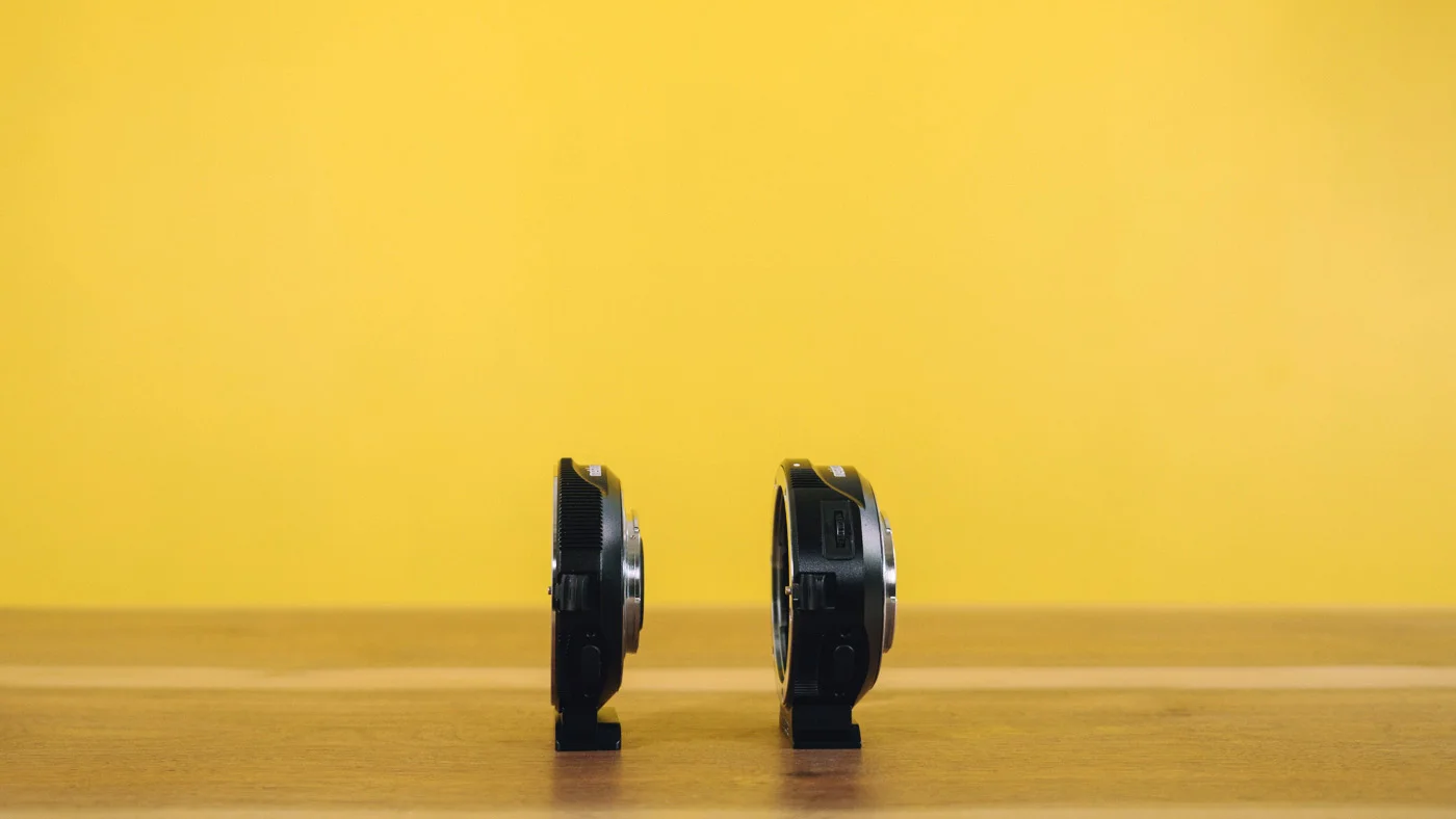 Left: Metabones Speed Booster. Right: Metabones Smart Adapter.
