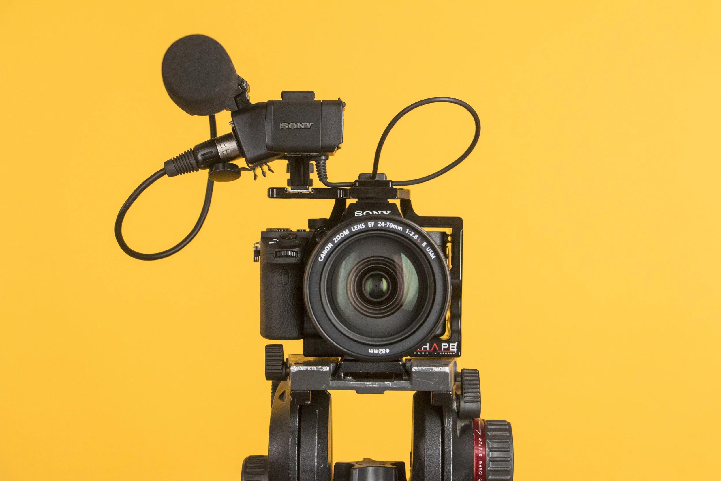 The Sony XLR K1M has a cable that allows you to connect to the camera separately from the hot shoe