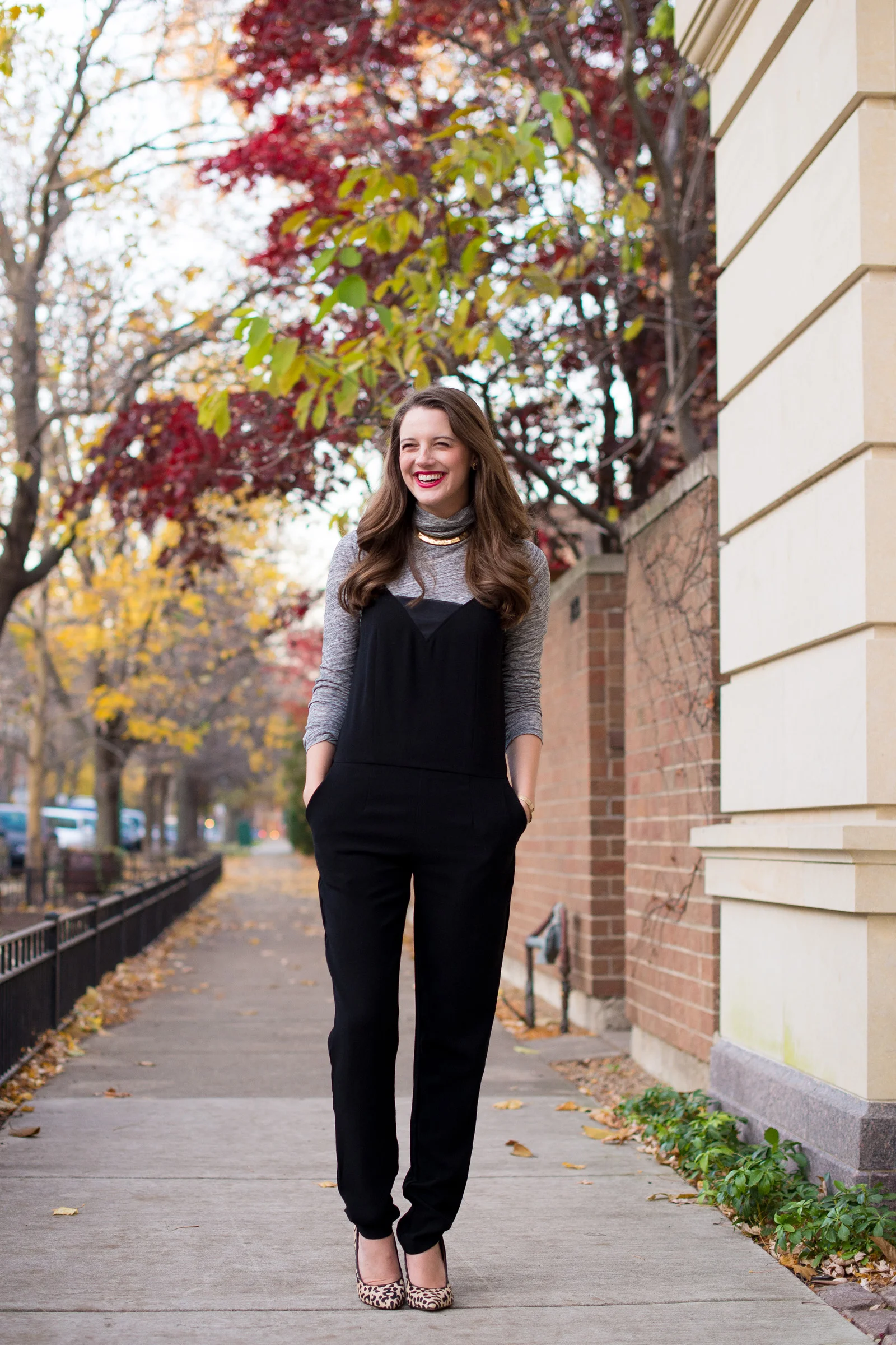 jumpsuit with turtleneck underneath