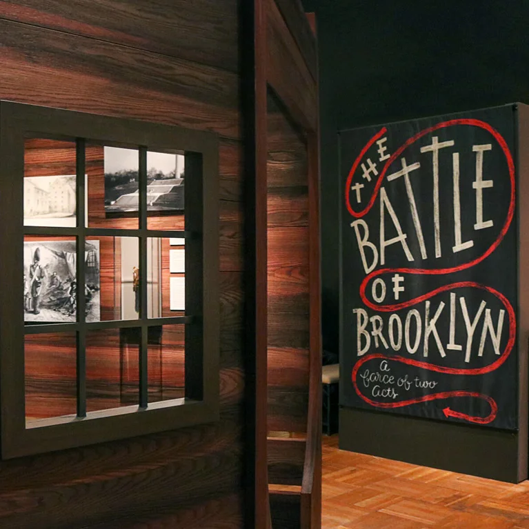 Banner Lettering and Design for The New York Historical Society 's Exhibition The Battle of Brooklyn. Photography courtesy of The New York Historical Society
