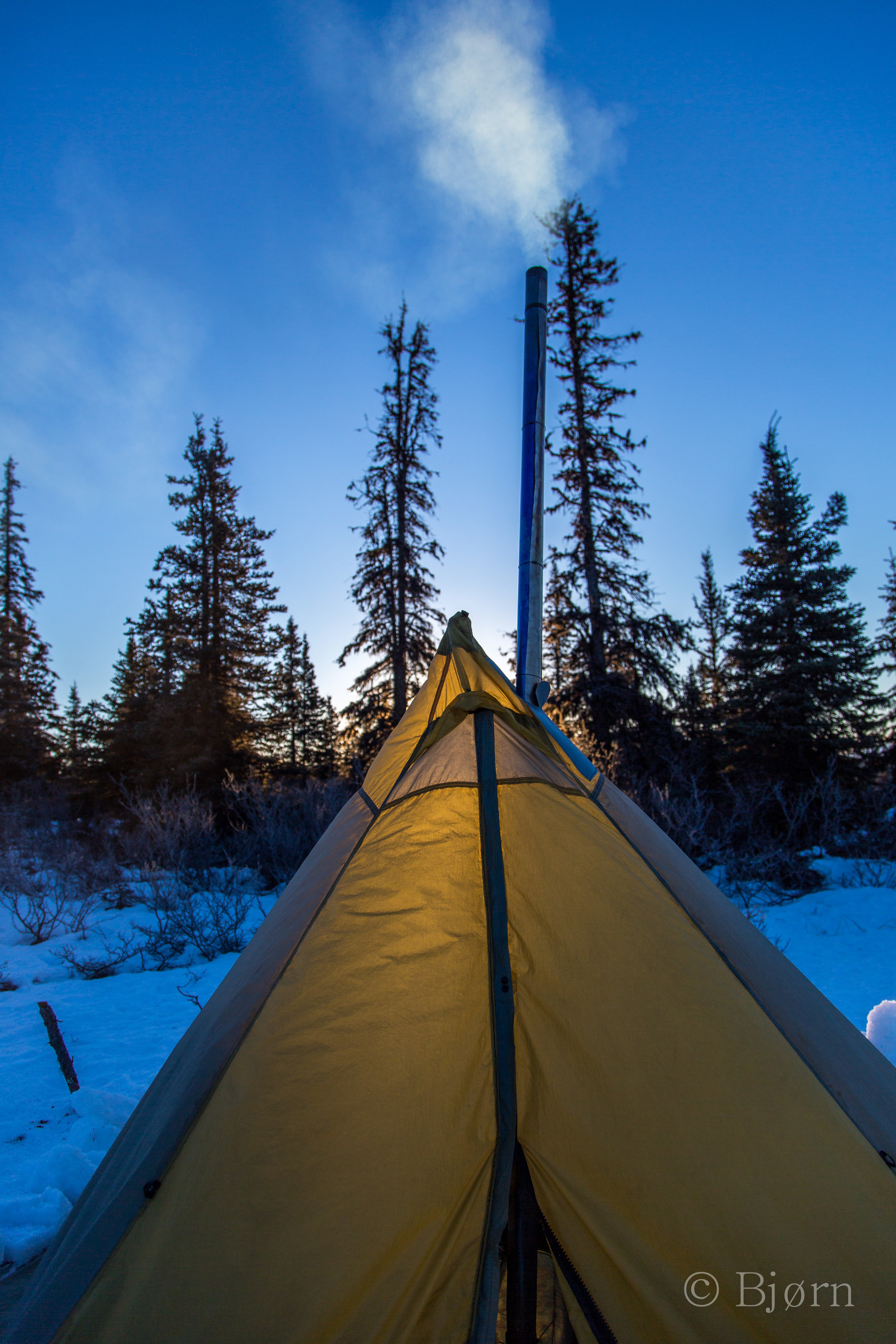 Mountain Laurel shelter and Titanium Goat wood stove.