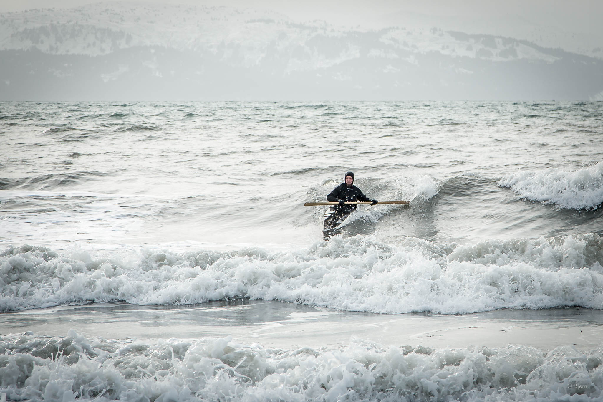  Bjørn surfing his traditional qayaq - Homer.&nbsp; 