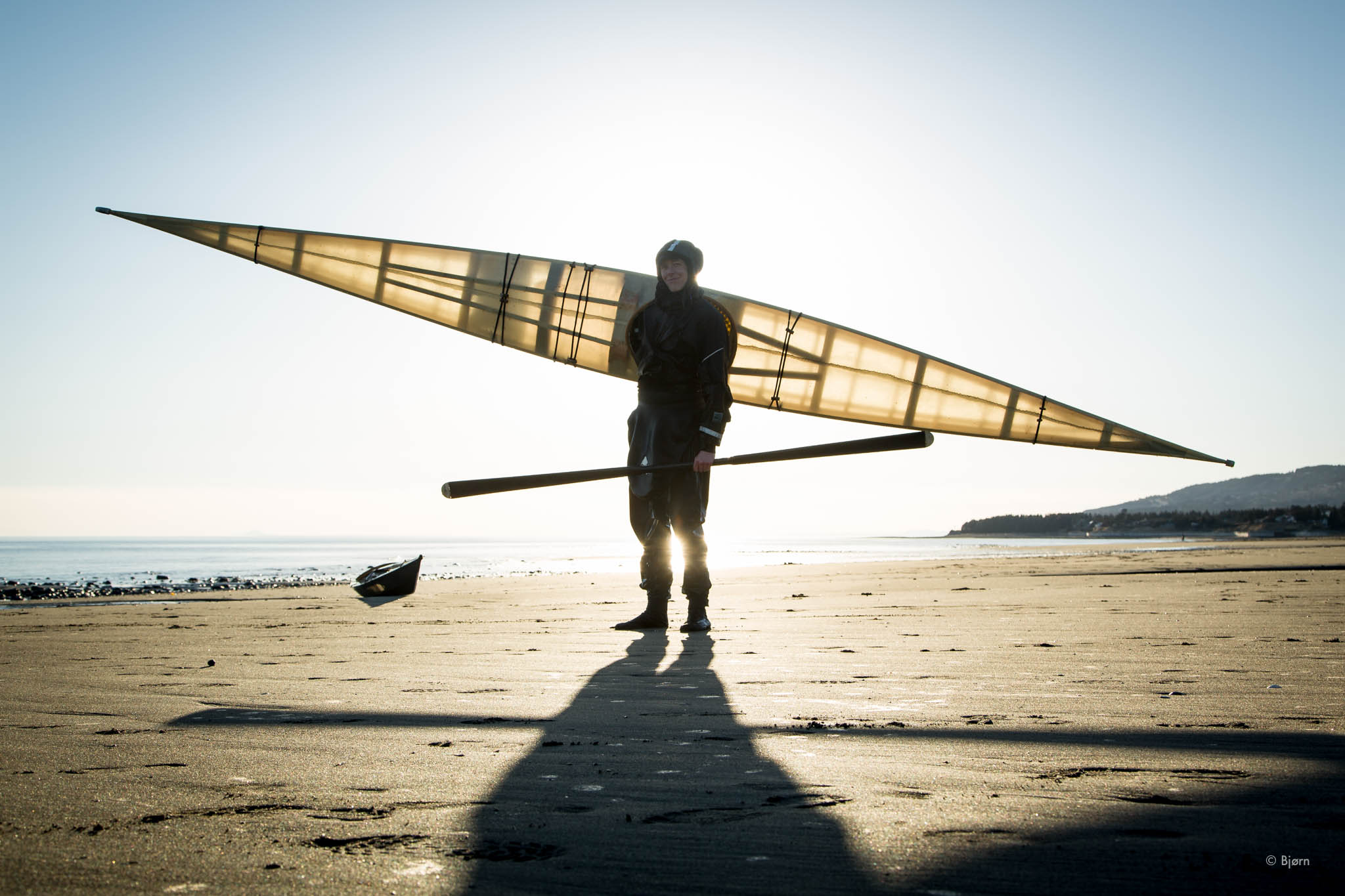  Kim returns from a paddle with her traditional qayaq - Homer.&nbsp; 