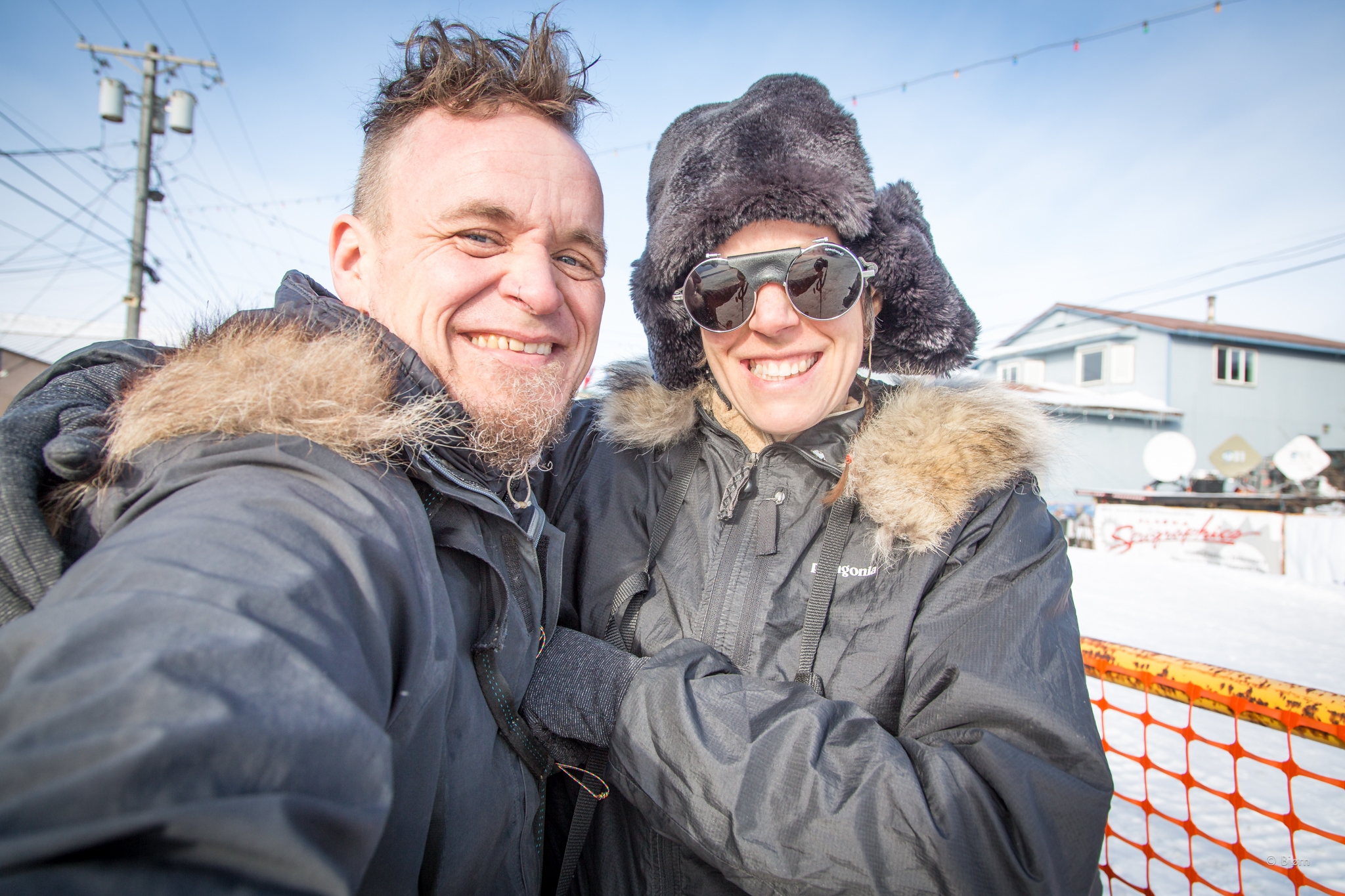Kim and I snap a selfie near the Iditarod finish. Our plan was to spend a couple days taking in the scene of the Last Great Race. We were just in time to see Pete Kaiser come in 5th. 