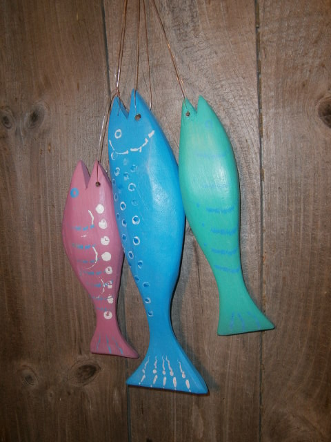 Fun pastel colored hanging fish trio