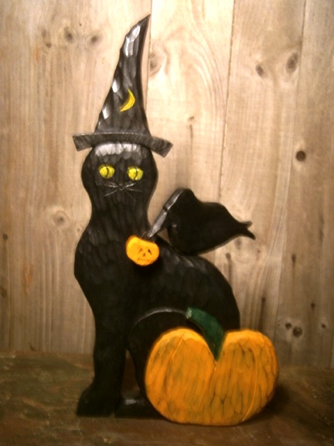Halloween Cat with crow & pumpkin