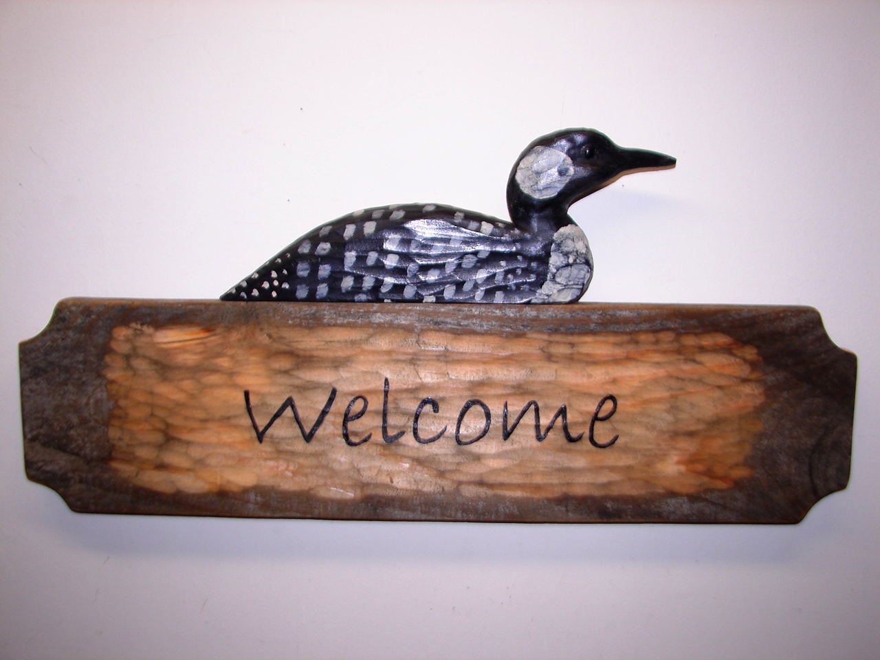 Welcome Sign w/ carved loon