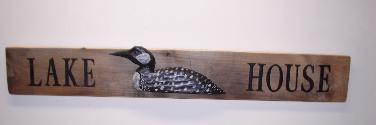 Lake House Sign w/ Loon carving