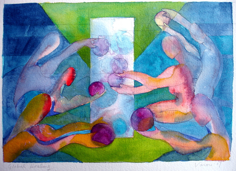 Reciprocity, Global Healing, 2007 10x7 watercolor, National Museum of Women in the Arts Auction