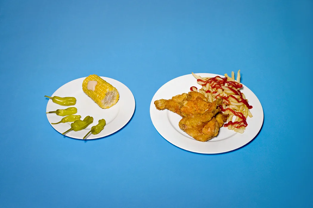 KENNETH CHAD CHARM June 5, 2003 Fried chicken, French fries, hot peppers, corn on the cob, ketchup and hot sauce.