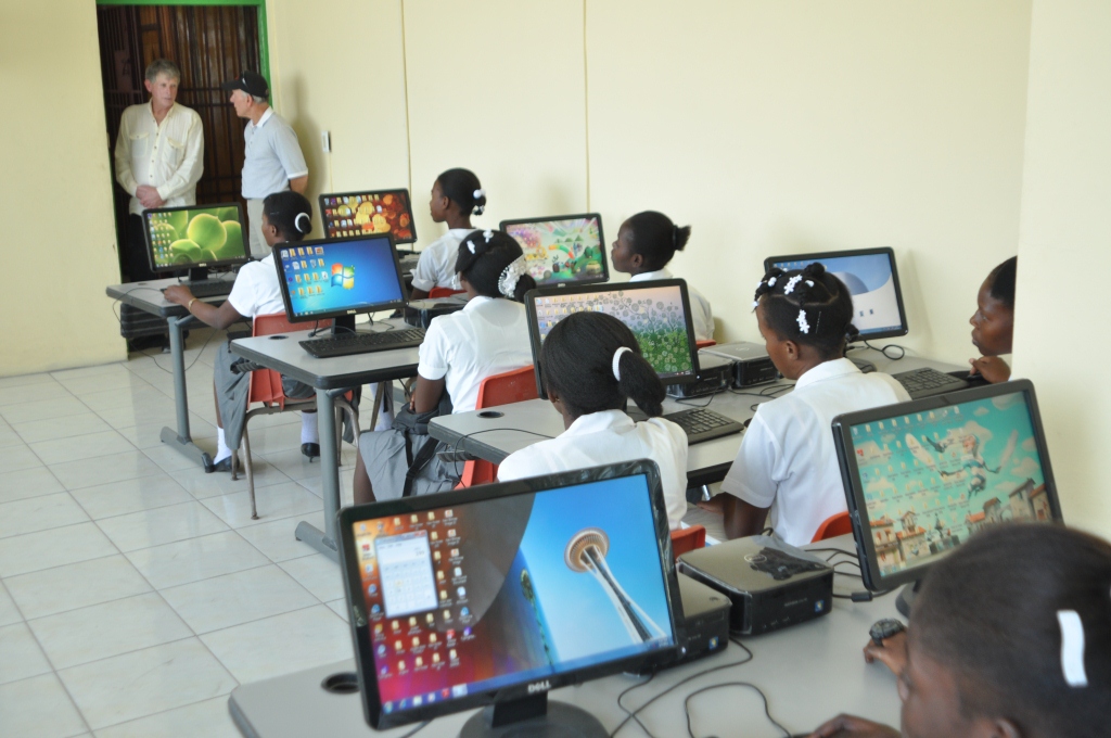 Senior girls learn computers at the Becky DeWine School