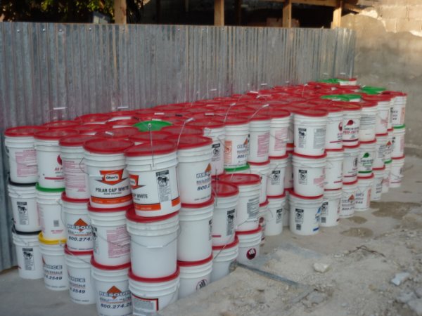 Food buckets ready for distribution