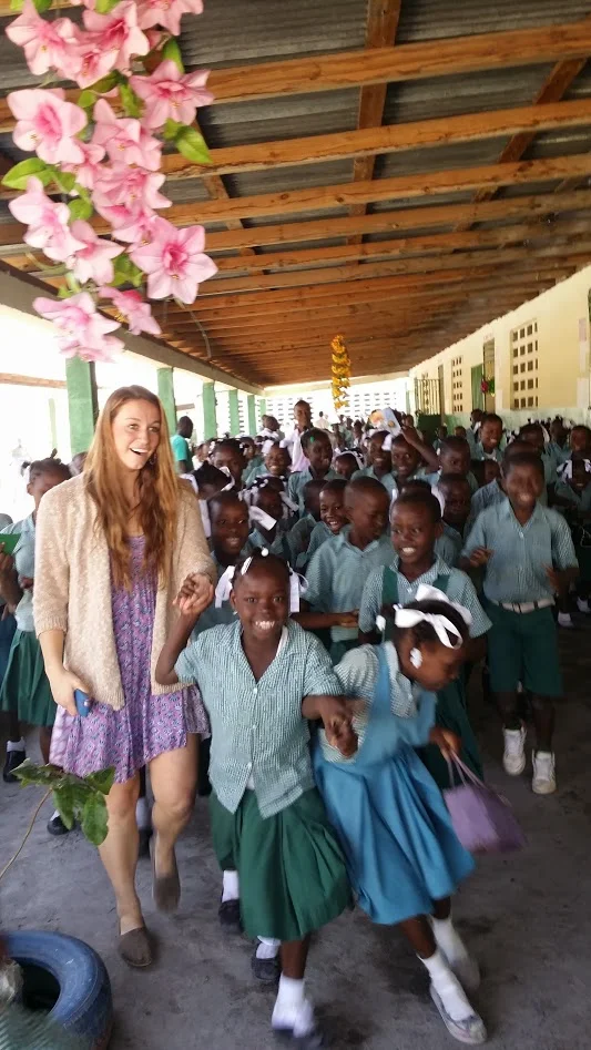 Students from Monsignor Miot campus celebrate Christmas with Meghan Campbell.