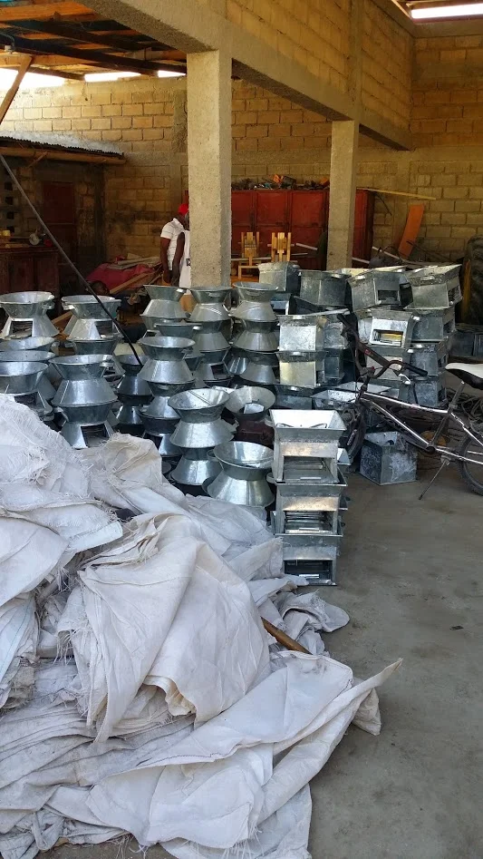 Ongoing hand manufacturing of the special stoves used to burn the briquettes that we make from garbage and landscape waste.
