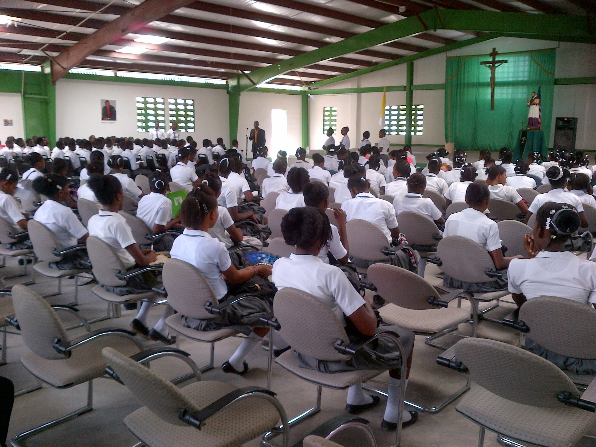 Dr Fanfan holds an assembly for the high school students. 