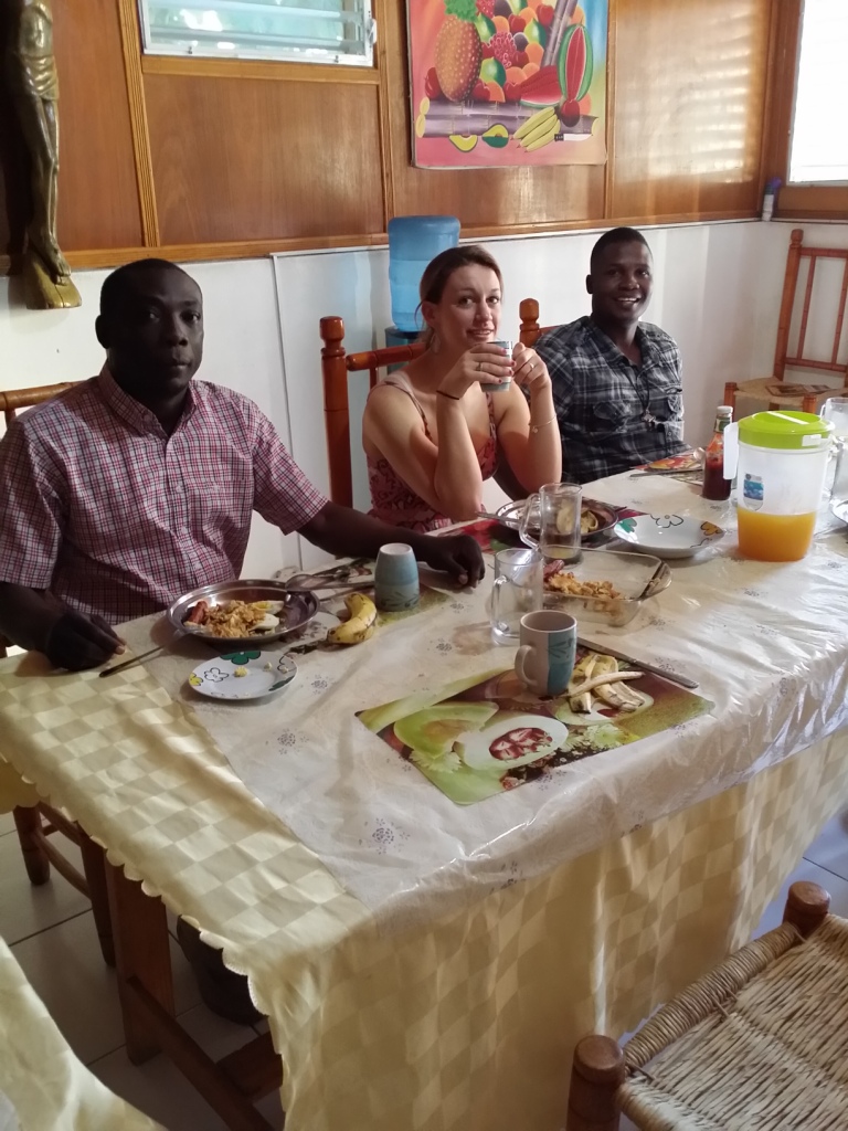 L to R, Jean Marie, Meghan Campbell, and Shiler Jean enjoy breakfast in December 2013. 