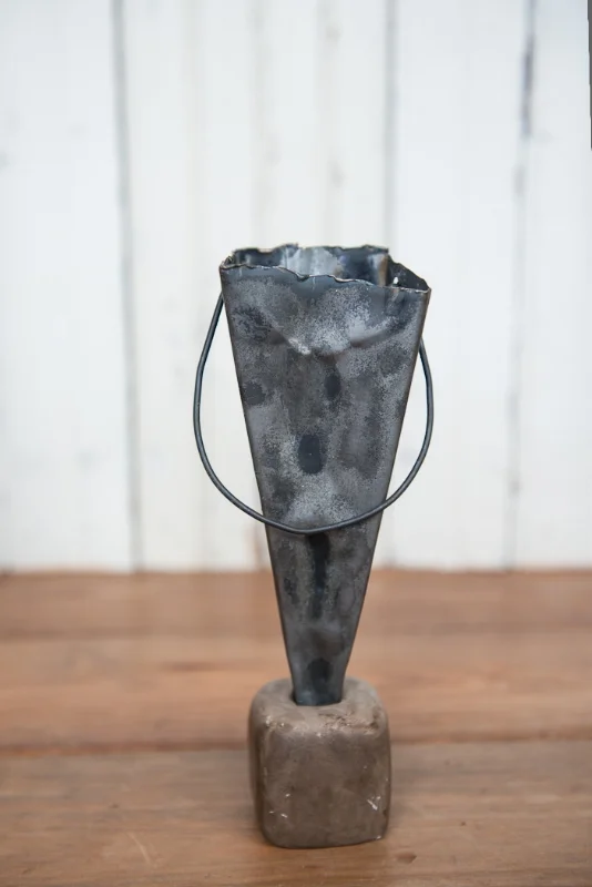 METAL HANDFORGED VASE , THE VINTAGE ROUND TOP