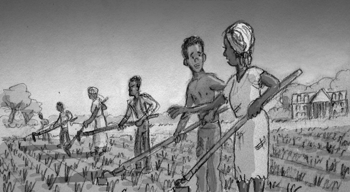 Guinea Sam as a slave on a rice plantation in South Carolina