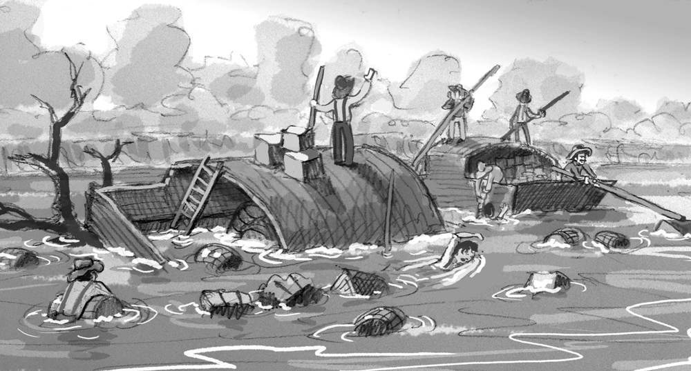 Joseph Kinney's investment in a flatboat ended in disaster when the boat sank.