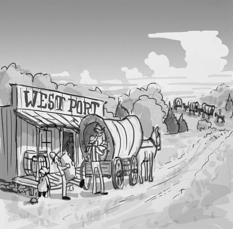 A family staging in Westport for the journey...well...west.
