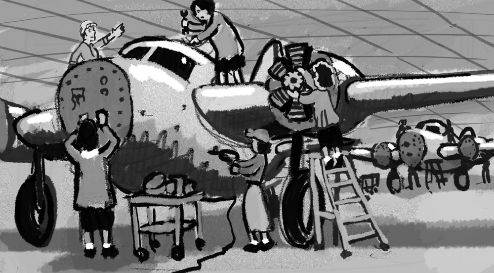 Working on aircraft during WWII