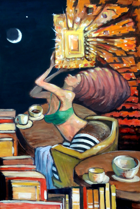 "The GIft" acrylic on 24"x36" canvas. It probably went a completely different direction then what I originally had in mind, but thats kind of what makes the recently finished version cool.