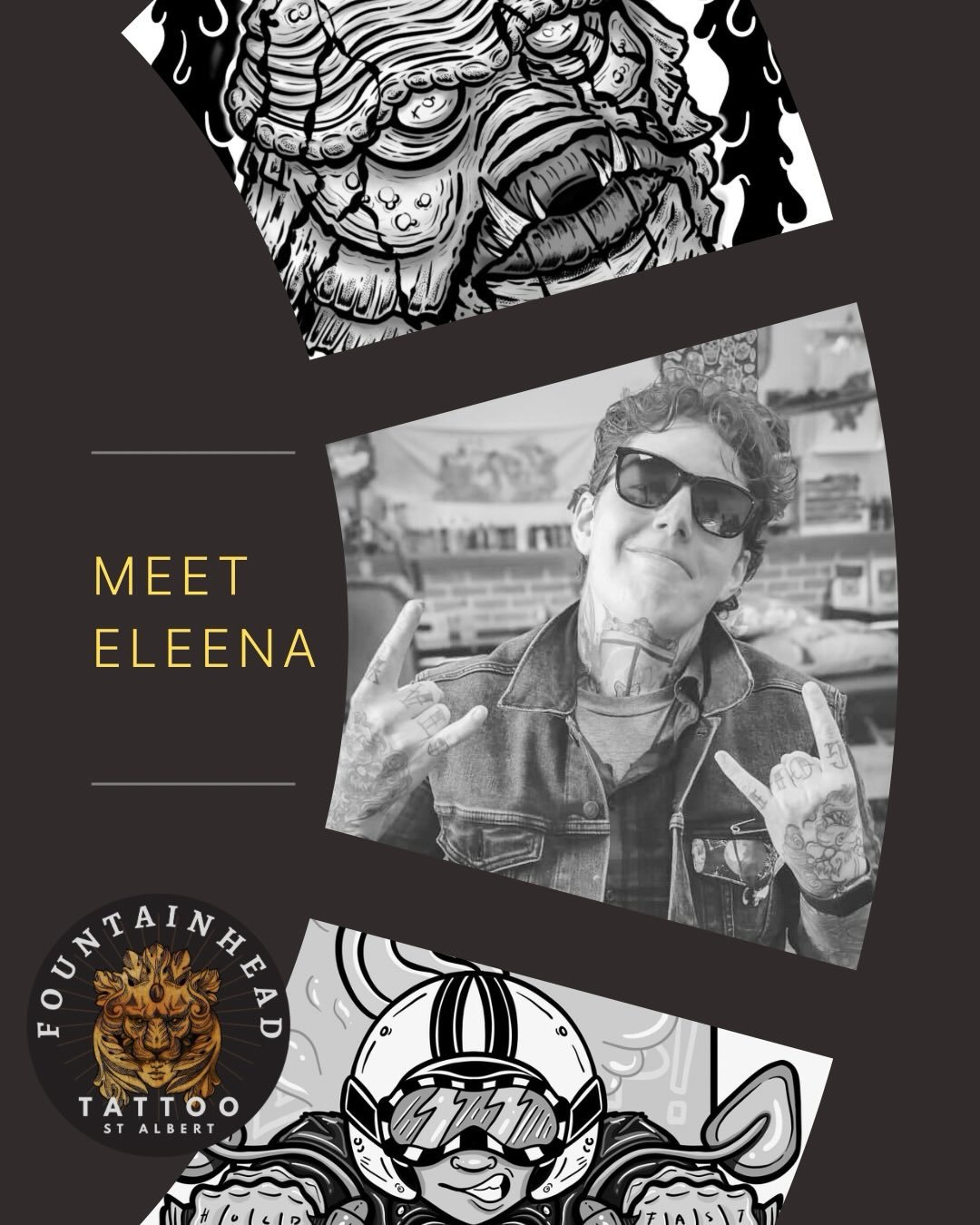 Introducing ELEENA!  The Fountainhead Tattoo St Albert is stoked to have @tattedmonkart on board as our resident apprentice!  We hope you enjoy following her journey into full-fledged tattooist; feel free to drop a line if you&rsquo;d like to be on a