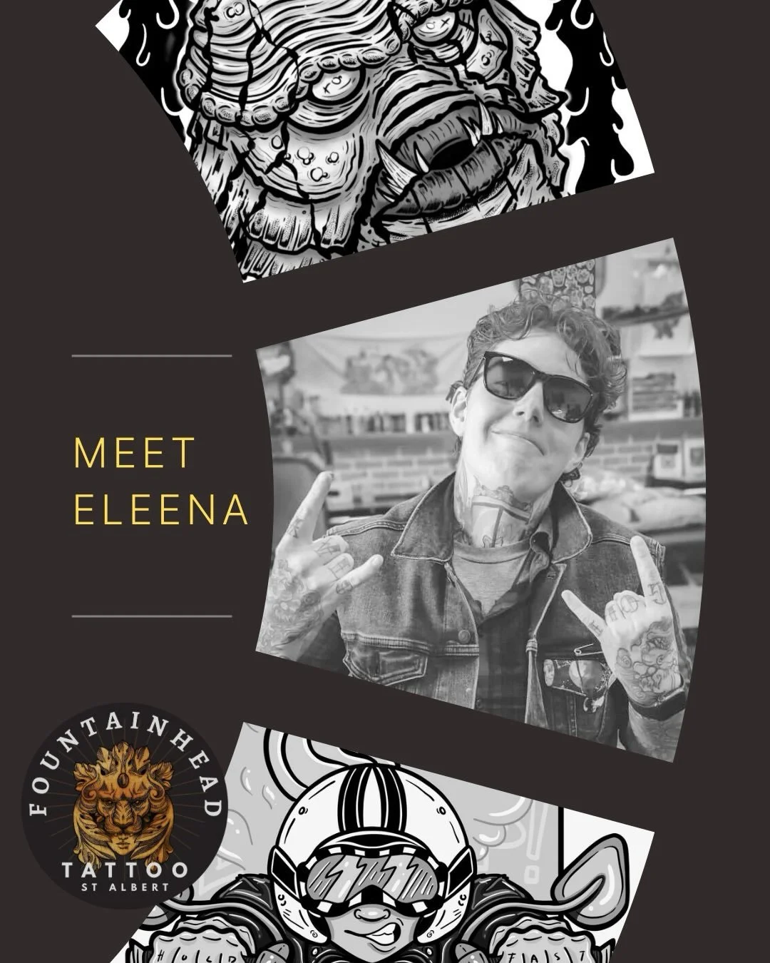 Introducing ELEENA!  The Fountainhead Tattoo St Albert is stoked to have @tattedmonkart on board as our resident apprentice!  We hope you enjoy following her journey into full-fledged tattooist; feel free to drop a line if you&rsquo;d like to be on a