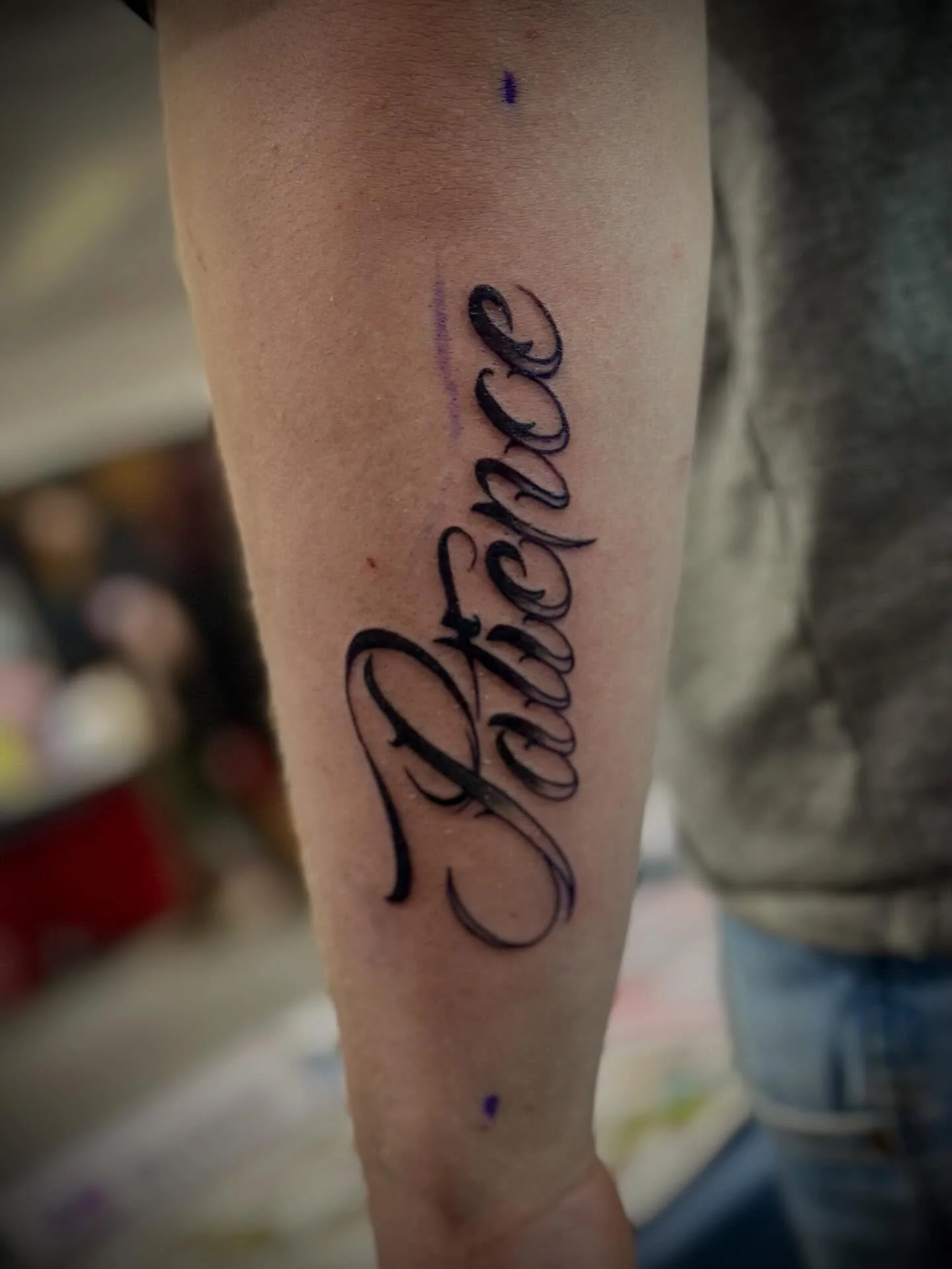 Some custom lettering for Noah at the @saskatoontattooexpo this past weekend! 

#letteringtattoo #scripttattoo #tattoo #tattooartists