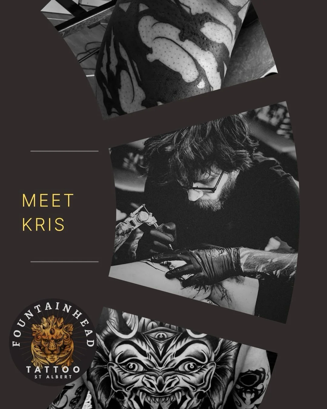 Introducing KRIS!  Stoked to bring @the.electric.lizard into the St. Albert haus. This dude has a knack for blackwork/blackouts, graffiti, and traditional. Come for the rad tattoo, stay for the dark humour!