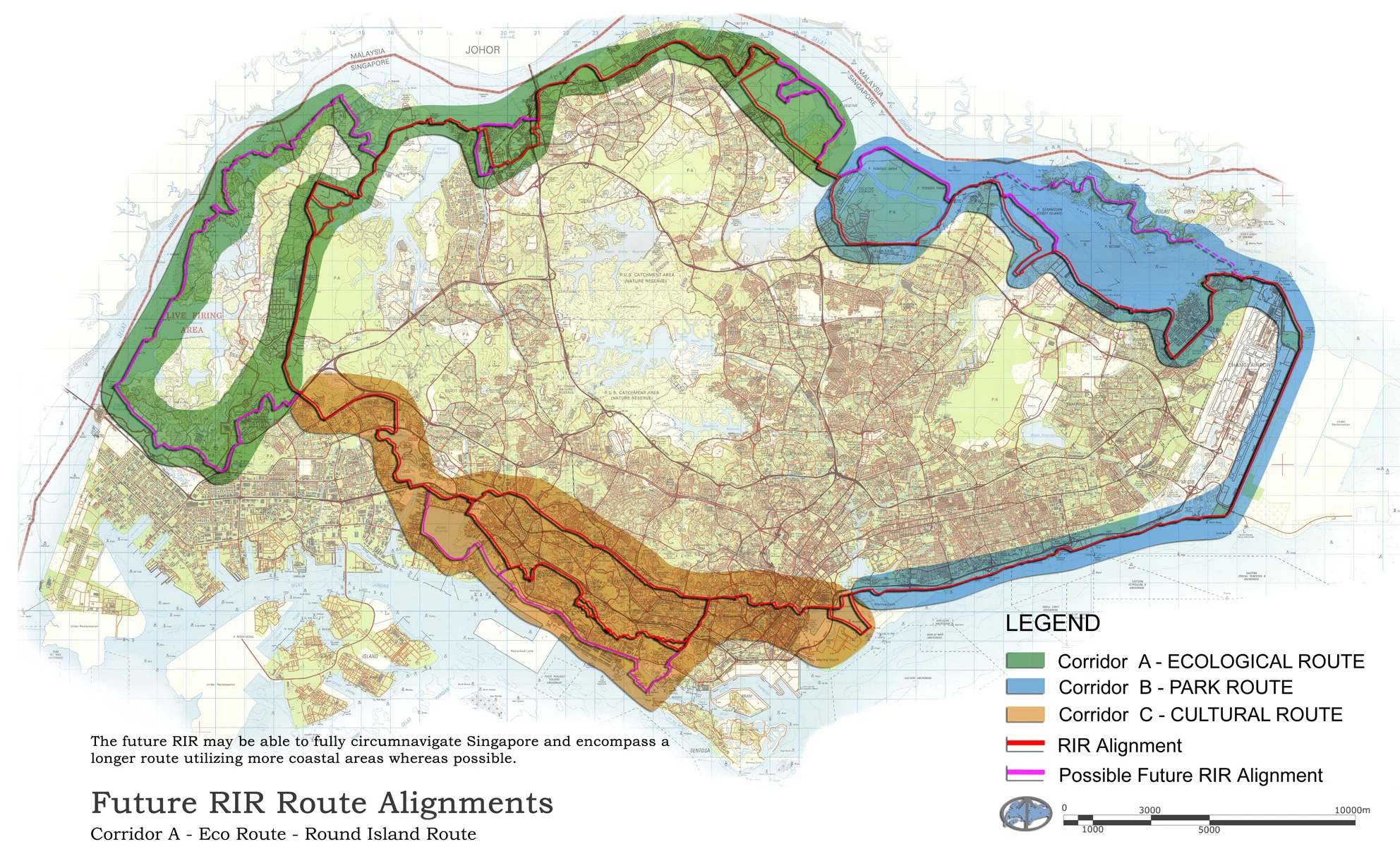 SCLD's Round Island Route Plan indicating the 3no Corridors of the RIR from the 2010 Masterplanning project.