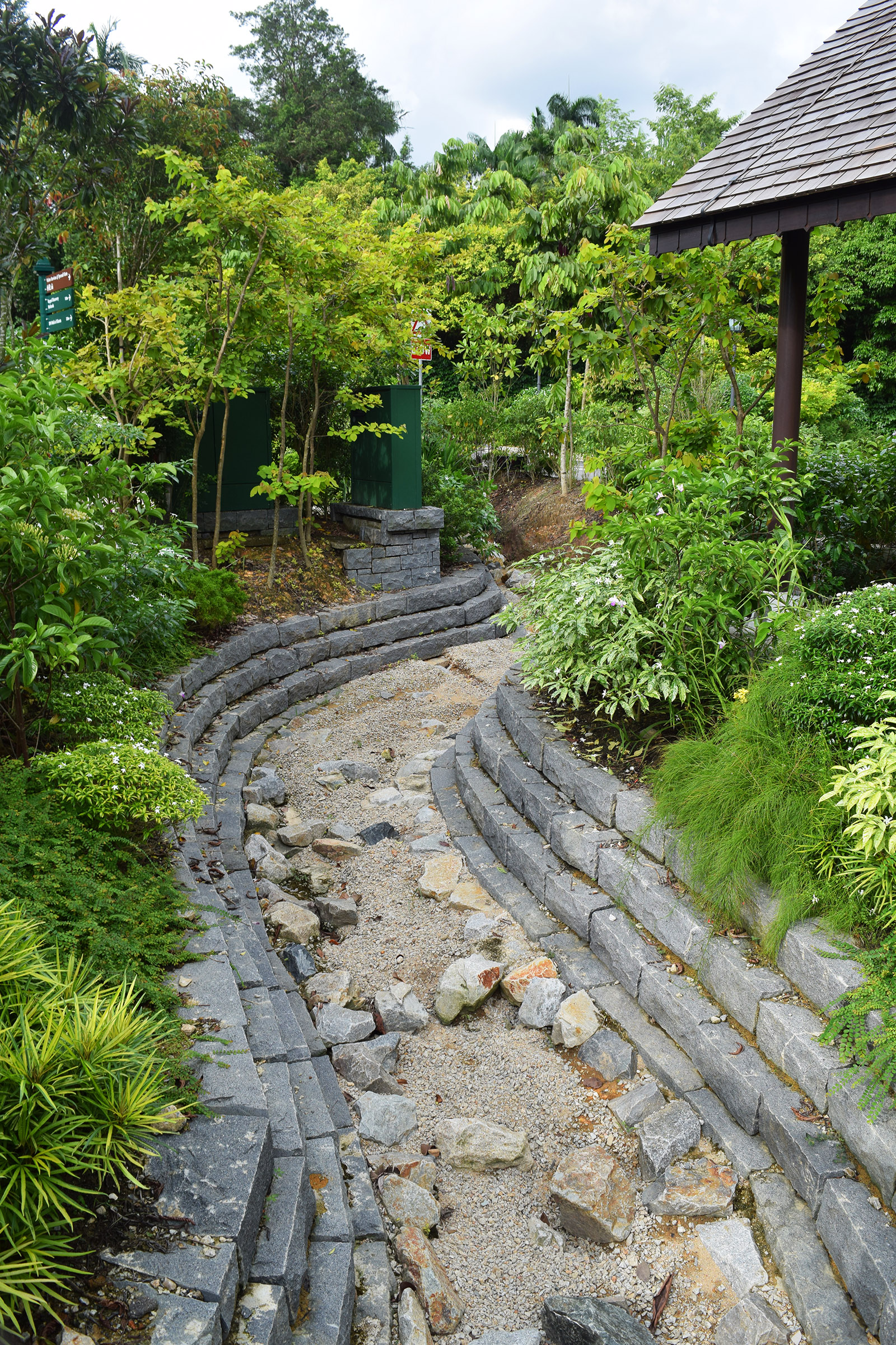 Deep swale with stone embankments