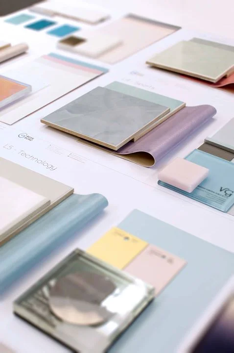 Materials_ Loving the pastel hues, patterned glass & textured paints for our upcoming retail design! Stay tuned for updates on this fresh, luxurious and quirky project, inspired by Fairytales!