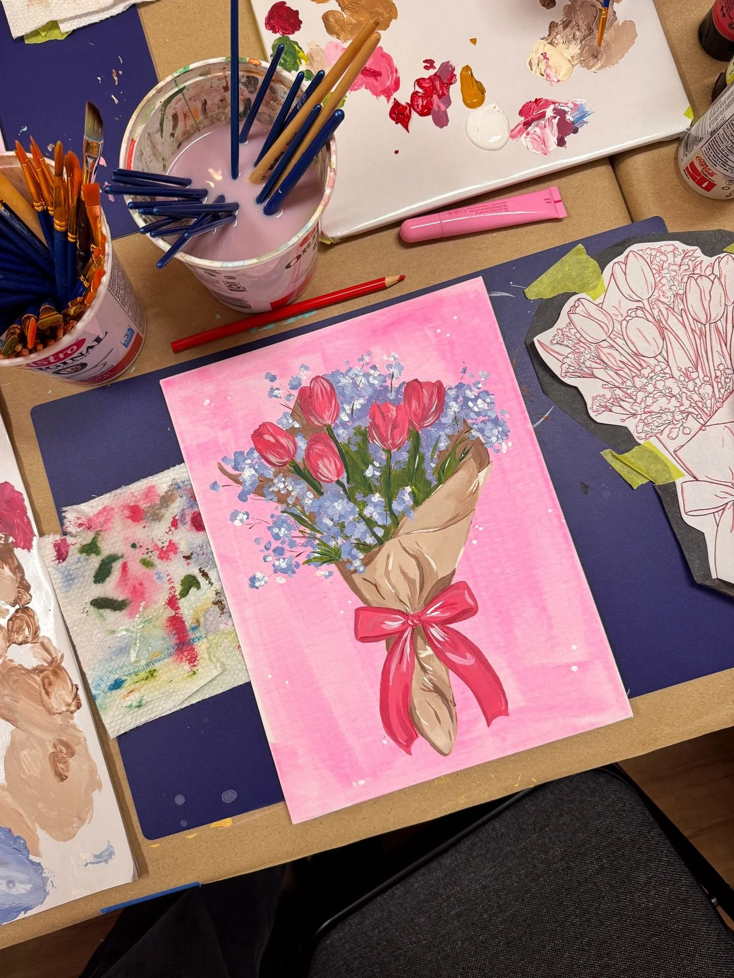 celebrated the beautiful @dianapasgas with an @emilyjoyceartwork birthday painting workshop! we had so much fun today! 🌷✨🧁💕