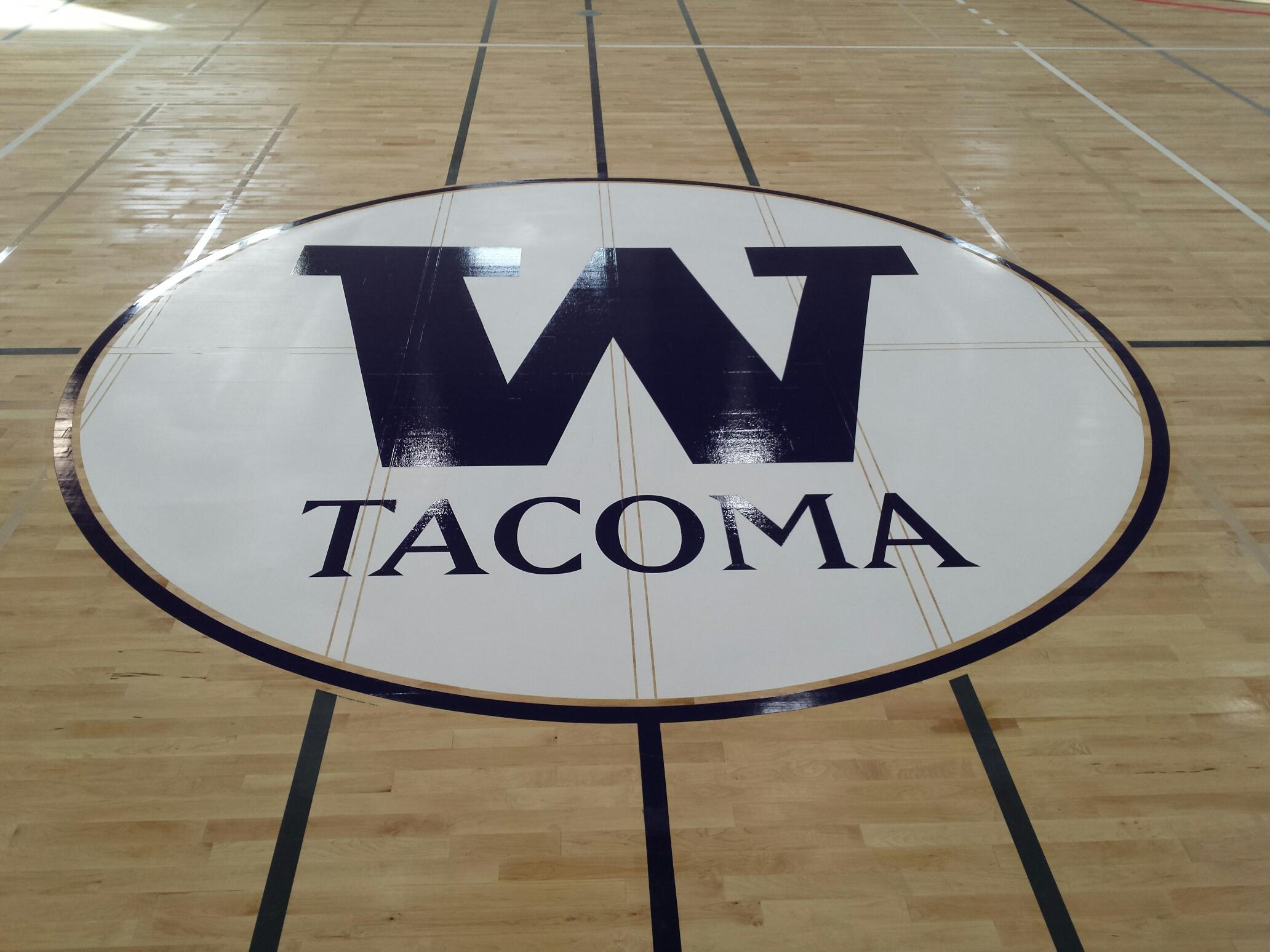 UW Tacoma YMCA Main Gym Center Court Logo