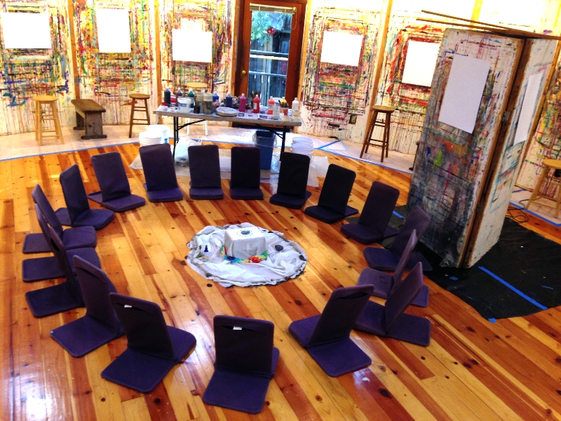 The Art Studio at Esalen Retreat Center ready for a Process Painting Workshop 