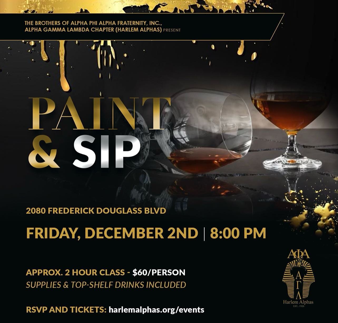 Join The Harlem Alphas for a night of fun, art, and community as we kick-off Founder's Day weekend! This will be a Paint &amp; Sip you DO NOT want to miss!

Tickets are available via the link in our bio. 

See you on Friday December 2nd!