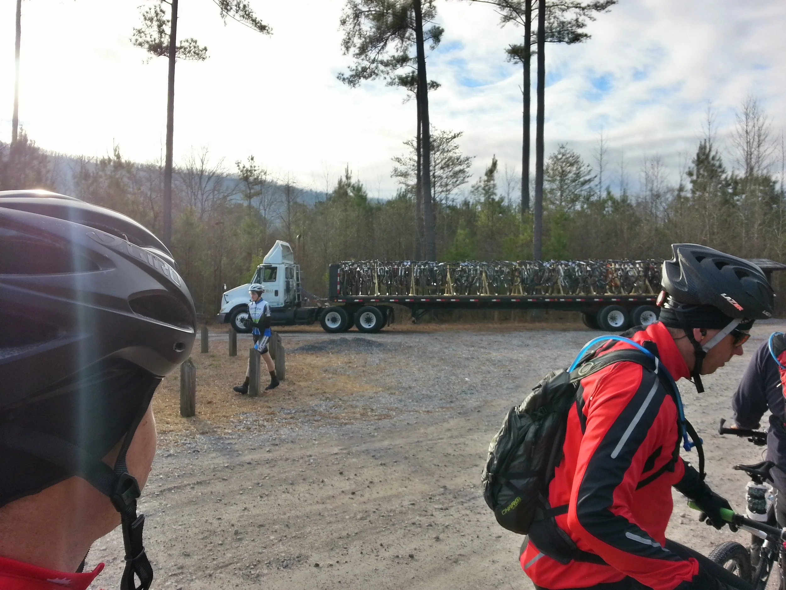 Here's a taste of their bad-ass organization skills: a semi with a buhjillion dollars worth of bikes on it!